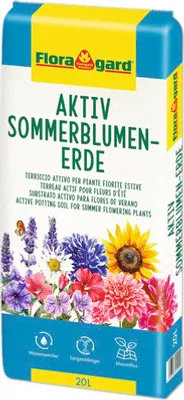 Produktbild von Aktiv Sommerblumenerde Floragard 20L für Balkonpflanzen und Kübelpflanzen, torfreduziert
