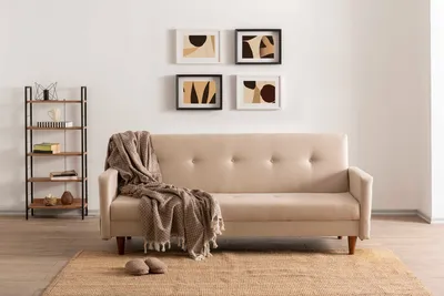 Obrázek produktu pro Hanah Home, Hiko - krémová, 3místná rozkládací pohovka, 100 % KOV, krémová, 200 x 75 x 83 cm