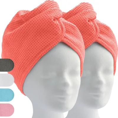 Produktbild von ELEXACARE Haarturban, Turban Handtuch mit Knopf (2 St., Rot / Korall), Mikrofaser Handtuch für Kopf und Lange Haare