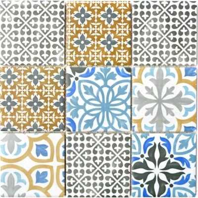 Produktbild von Retro Vintage Mosaik Fliese Keramik creme blau orange grau matt MOS22B-1406_f | 10 Mosaikmatten