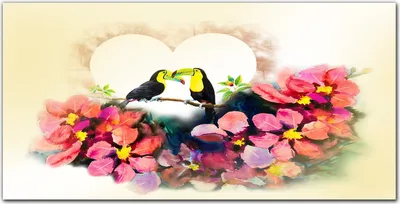 Produktbild von Coloray Küchenrückwand 120x60 Spritzschutz aus Glas - Blumen Herz Vögel