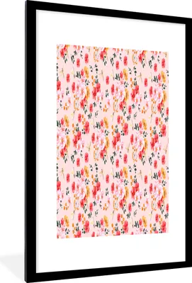 Produktbild von MuchoWow® MuchoWow® Gerahmtes Poster Blumen - Rosa - Muster 60x90 cm - Poster mit zchwarzem Bilderrahmen - Dekoration - Wandposter Wohnzimmer - Hochwertig
