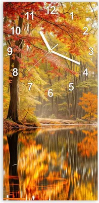 Produktbild von Wanduhr aus Glas mit Motiv Herbstwald am See- 30 x 60 cm - inkl. Aufhängesystem