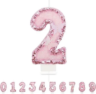 Productafbeelding van Famanu Verjaardagskaars nummer 2 - Roze 3D taartdecoratie voor meisjesfeestjes