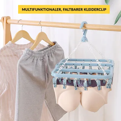 Produktbild von Sockentrockner Wäscheständer | Unterwäsche Kleiderbügel with 32 Clips | Faltbarer Wäscheständer Winddichter Aufhänger | Trockengestell Socken für Unte
