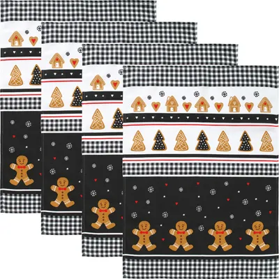 Produktbild von Erwin Müller Geschirrtuch 4er-Pack schwarz-braun-rot 50x70 cm