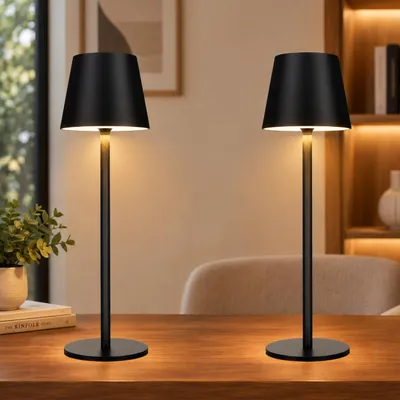 Produktbild von ZMH LED Tischlampe Kabellos-Nachttischlampe Touch Dimmbar 2er Schreibtischlampe Schwarz  Bettleuchte USB Aufladbar Metall Nachttisch Schreibtisch, KI-generiertes Bild