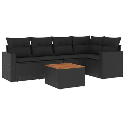 Produktbild von 6-tlg. Garten-Sofagarnitur mit Kissen Schwarz Poly Rattan