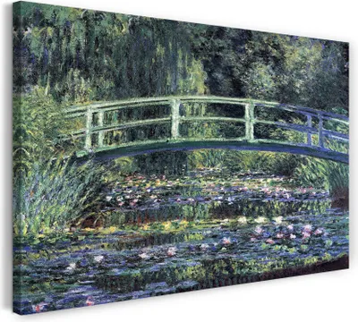 Produktbild von Leinwandbild (60x40cm): Claude Monet - Seerosen und japanische Brücke, echter Holz-Keilrahmen inkl. Aufhänger, handgefertigt in Deutschland