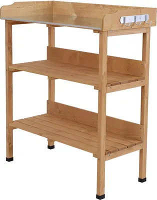 Zdjęcie produktu dla Outsunny stół do sadzenia stół ogrodniczy stół do kwiatów z metalową powierzchnią roboczą drewno ogrodowe 76x37x89cm