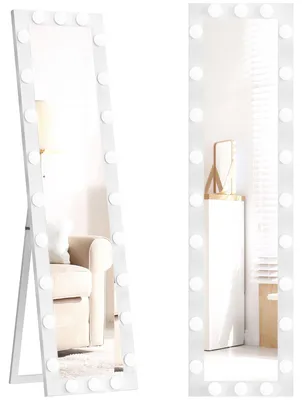 Obrázok produktu pre HOMCOM Celotelové zrkadlo 150 x 40 cm, stojacie LED zrkadlo s 24 žiarovkami, biele
