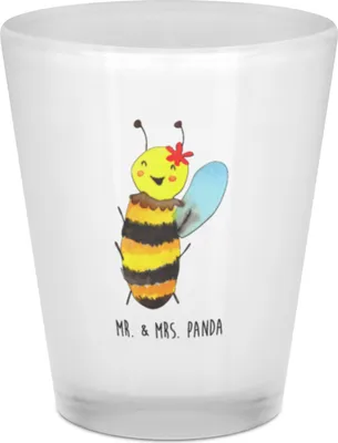 Produktbild von Mr. & Mrs. Panda Stamperl Biene Happy - Transparent - Geschenk, Likörglas, Schnapsglas, Pinnchen, Schnapsbecher, Shot Glas