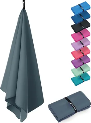 Immagine prodotto di Asciugamano in microfibra, 90x200 cm, color grigio chiaro, ad asciugatura rapida, ideale per i viaggi