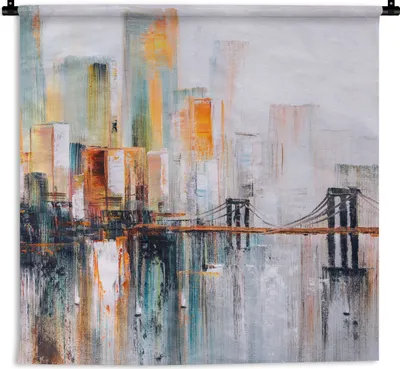 Produktbild von MuchoWow® Wandteppich Wandbehang Ölgemälde - Skyline - Abstrakt 150x150 cm Tapisserie Dekoration Wandtuch - Wohnaccessoires - Modernes