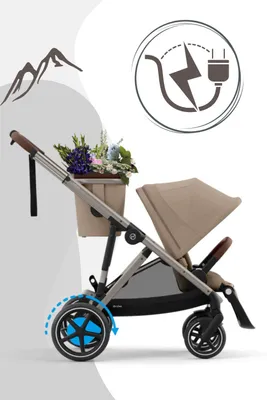 Productafbeelding van CYBEX e-Gazelle S, Zonnescherm, Klassieke kinderwagen, Geschikt voor jongens en meisjes, Opvouwbaar, Beige, Lichtbruin-grijs