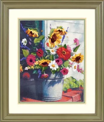 Produktbild von Abmessungen: Kreuzstich-Set "Eimer mit Blumen", gesticktes Bild, Druck, 27,9 x 35,5 cm