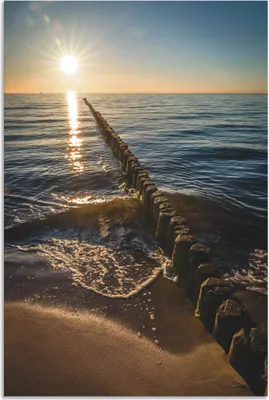 Produktbild von ARTland Wandbild Alu für Innen & Outdoor Buhnen und Sonnenuntergang Ostsee Größe: 80x120 cm