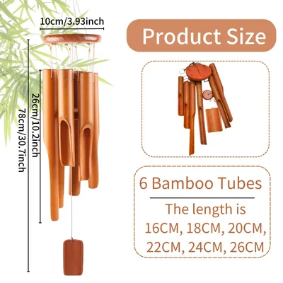 Produktbild von Windspiel Bambus 75 cm, 6 Holzröhren, braun, für Garten und Terrasse