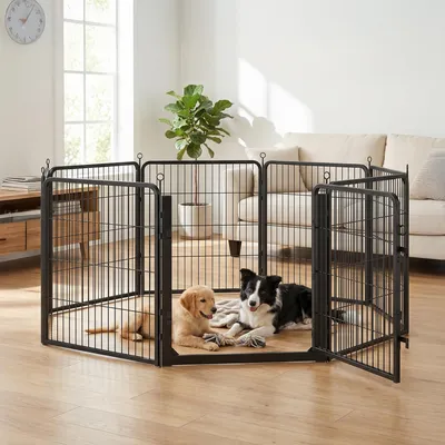Produktbild von FEANDREA Flexibles Freigehege aus Rostfreiem Metall mit Tür, für Indoor und Outdoor, 170 x 170 x 80 cm, Schwarz