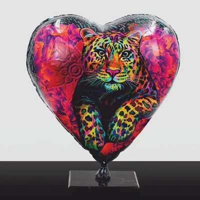 Produktbild von Casa Padrino Deko Luftballon in Herzform Leopard Rot / Bunt H. 30 cm