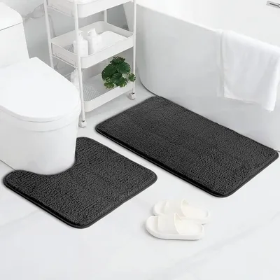 Image de Ensemble de tapis de bain, en microfibre, 50 x 80 cm + 50 x 40 cm, antidérapant, pour salle de bain