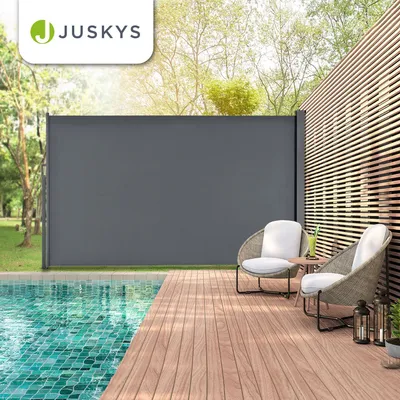 Produktbild von Juskys Seitenmarkise Dubai 500 x 160 cm ausziehbar blickdicht, Sichtschutz für Balkon & Terrasse, Seitenrollo mit Wandhalterung - anthrazit