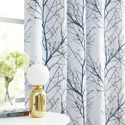 Verdunkelungsvorhänge, 2er-Set, 127x182,9 cm, blau-weiß, Baumdruck, Ösen