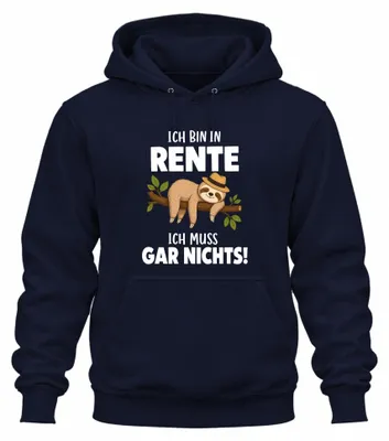Immagine prodotto di Felpa con cappuccio, scritta "Sono in pensione, non devo fare niente", sarcasmo, colore blu navy, taglia XL