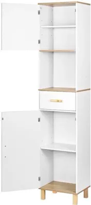 Productafbeelding van Badkamermeubel - Wastafelonderkast - 39x179x30 cm - 5 Vakken - 1 Lade - Wit