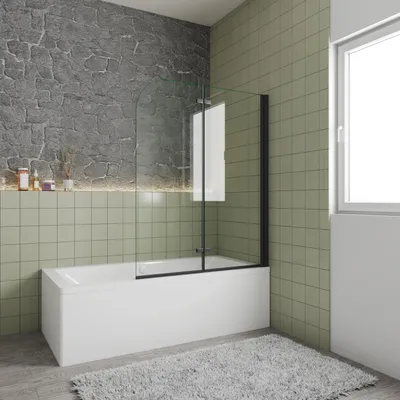 Produktbild von AICA 100cmx140cm Schwarz Badewannenaufsatz 6mm NANO ESG-glas 2-teilig Faltwand Badewannenfaltwand Duschabtrennung Duschwand