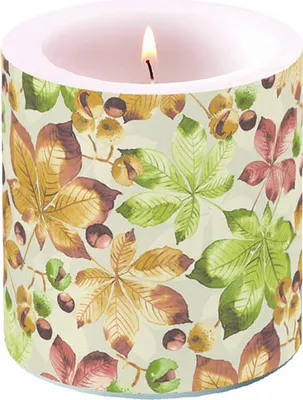Produktbild von Kerze rund klein Castanea - Herbstblätter Ø 7,5cm, Höhe 9cm