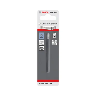 Zdjęcie produktu dla Bosch 2 608 587 161, Wiertarka, 6 mm, 80 mm, Szkło nieutwardzone, Trzpień cylindryczny, Blister