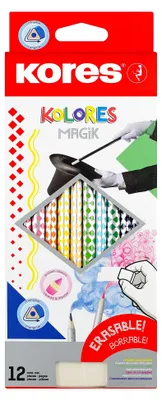 Immagine prodotto di Matite colorate triangolari Kores "KOLORES Magik" cancellabili 12s