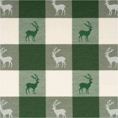Produktbild von Jacquard Dekostoff Hirsche Karo grün-weiß 140 cm breit