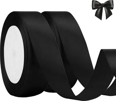Immagine prodotto di Nastro di raso nero 44m Nastro regalo 20mm Wide Matrimonio Battesimo Compleanno Decorazione