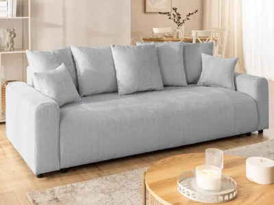 Produktbild von Calma - Komfortables 4-Sitzer Schlafsofa im Bumpy-Design mit Bettkasten aus weichem Hellgrau Chenille-Stoff