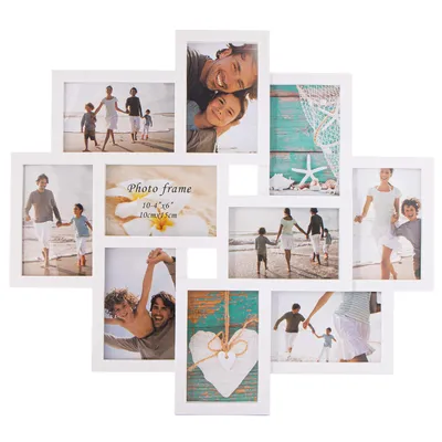 Produktbild von Springos® Bilderrahmen Kunststoffrahmen Mehrfachrahmen 10 Fotos Rosette Hoch-Querformat