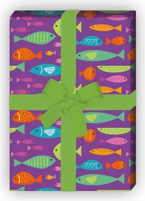 Produktbild von Lustiges Sommer Geschenkpapier mit Fischen auf lila - G7510, 32 x 48cm