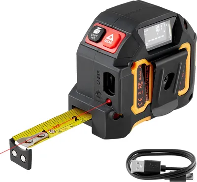 Obrázok produktu pre 2 v 1 laserový merací pás - laserový diaľkomer a merací pás - dosah 41 m - merací pás 4,8 m s magnetom - dobíjateľný - štyri režimy: dĺžka, plocha, objem, nepretržité meranie