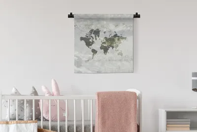 Produktbild von MuchoWow® Wandteppich Wandbehang Weltkarte - Blume - Grau 60x60 cm Tapisserie Dekoration Wandtuch - Dekorationen - Wand Decke