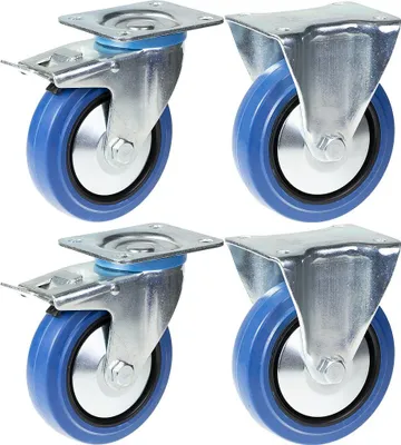 Image de roulette 125mm 5" frein en caoutchouc bleu & fixe capacité 800kg, jeu de 4