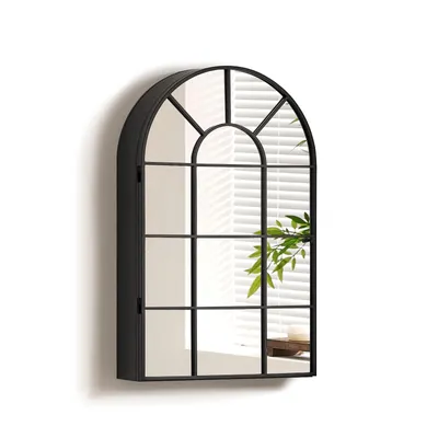 Image de armoire de toilette 1 porte avec deux étagères, 50x13x80 cm armoire murale avec cadre métallique noir, sans panneau arrière