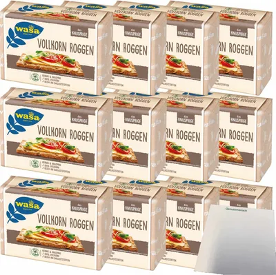 Produktbild von Wasa Vollkorn Knäckebrot kernig knusprig 100% Vollkorn reich an Ballaststoffen 12er Pack (12x260g Packung) + usy Block