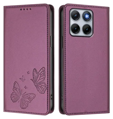 Image de Étui en cuir pour Motorola Edge 70 Fusion, étui de protection type portefeuille en cuir gaufré « papillon » avec support, violet