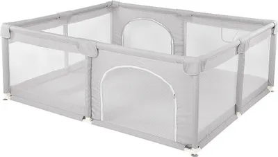 Produktbild von Baby Laufgitter 1.5×2m Aktivitätszentrum mit Aufbewahrungstasche und matte,Rutschfester Basis hellgrau