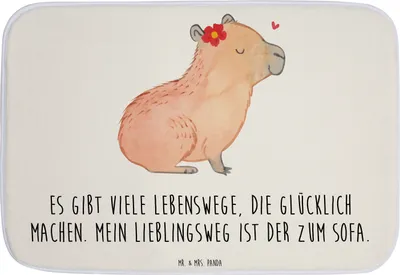 Produktbild von Mr. & Mrs. Panda Badematte Capybara Blume - Weiß - Geschenk, Gute Laune, duschmatte, Badvorleger, Badezimmerteppich, Badteppich, Duschvorleger