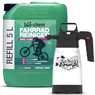 Produktbild von bio-chem Fahrradreiniger – 5 Liter inkl. Schaumsprüher - materialschonend - Premium Reinigungsmittel für das gesamte Fahrrad - Geeignet für alle Fahrradtypen, auch E-Bike