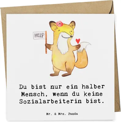 Produktbild von Mr. & Mrs. Panda Glückwunschkarte Sozialarbeiterin Herz - Weiß - Geschenk, Grußkarte, doppelkarte, anlasskarte, Klappkarte, faltkarte
