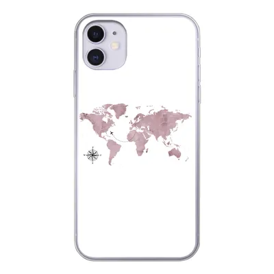 Produktbild von MuchoWow® Handyhülle Schutzhülle Hülle für iPhone 11 Weltkarte - Rosa - Flugzeug Silikon Softcase Handy Hülle - Handytasche
