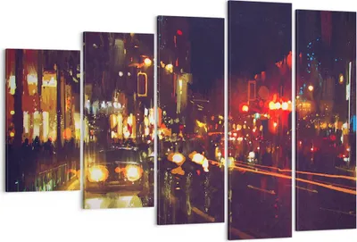 Produktbild von Bild auf Leinwand - Leinwandbild - Stadt Nacht Straße - 150x100cm - Wand Bild - Wanddeko - Leinwanddruck - Bilder - Kunstdruck - Wanddekoration - Leinwand bilder - Wandkunst - EG150x100-3762